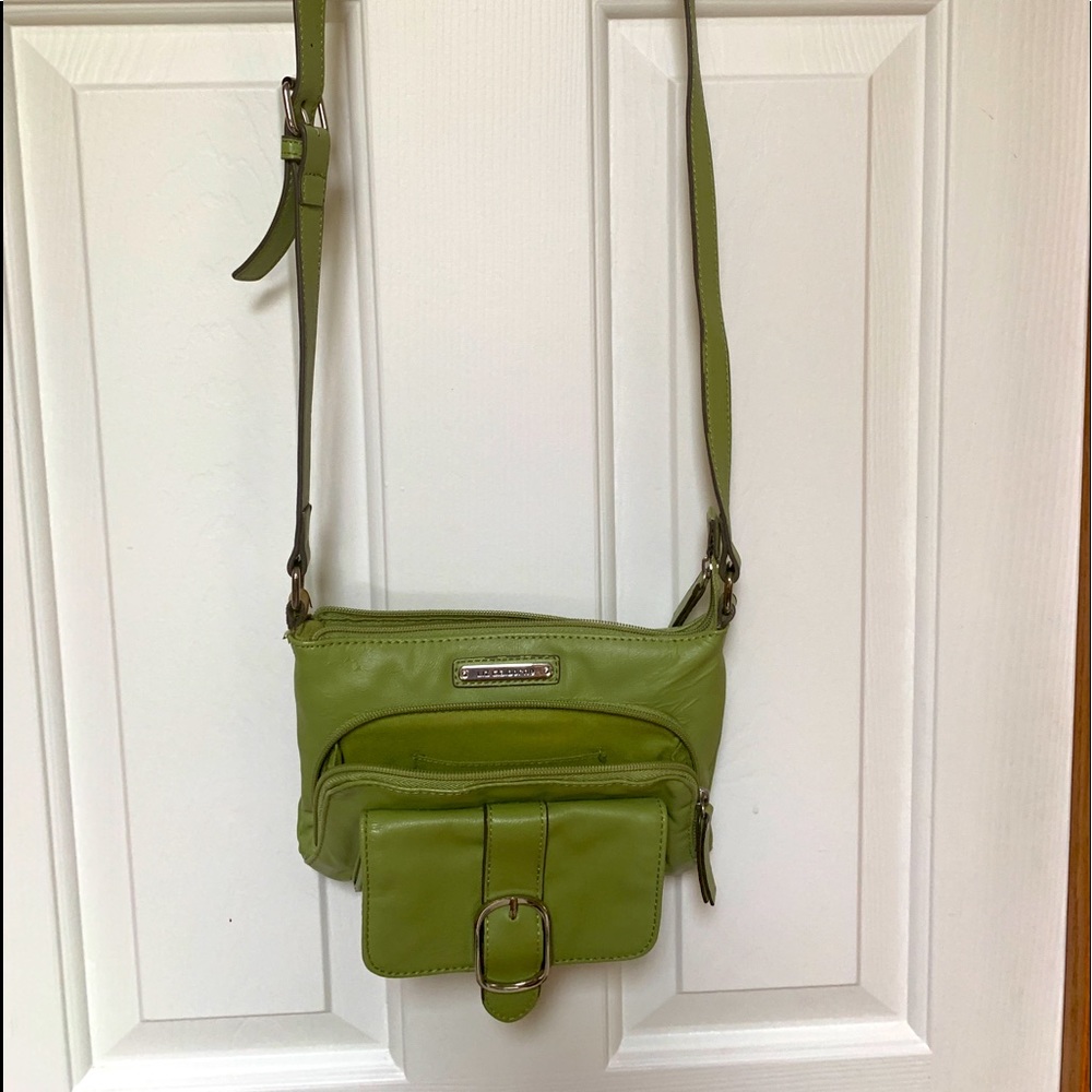Lime green faux leather crossbody bag